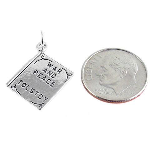 "War and Peace by Tolstoy" Book Charm with Euro Bead. Sterling Silver