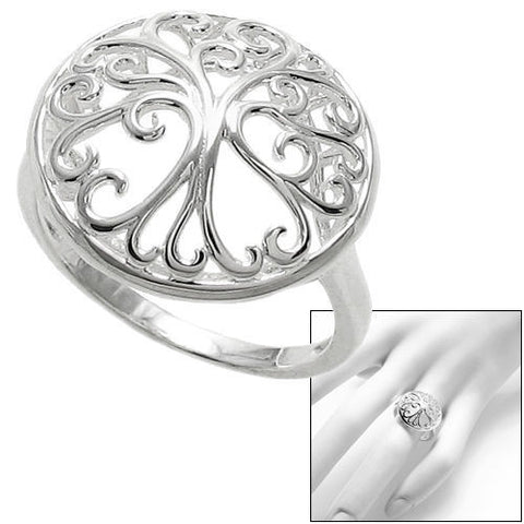 Tree of life beautifully sculpted in intricate curves and lines. Wholesale Sterling Silver Rings. Main photo.
