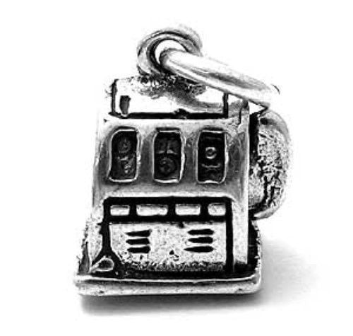 Retro Slot Machine Charm in 3D. Sterling Silver