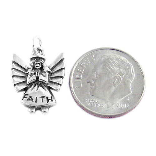 Angel Of "Faith" with Euro Bead. Charm in Sterling Silver