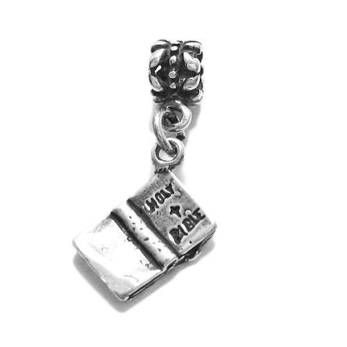 Open Holy Bible with Euro Bead. Charm in Sterling Silver