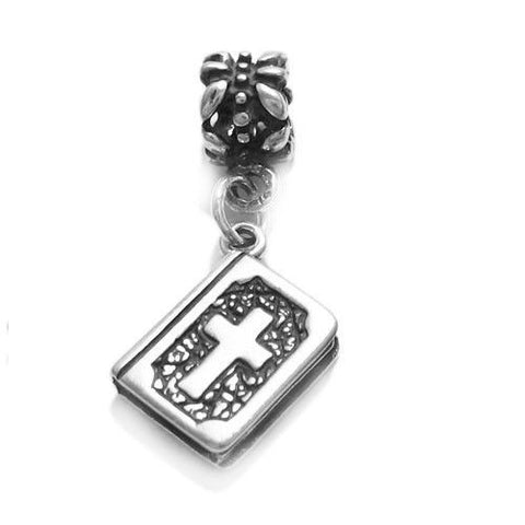 Holy Bible with Peace Dove on Back with Euro Bead Charm in Sterling Silver