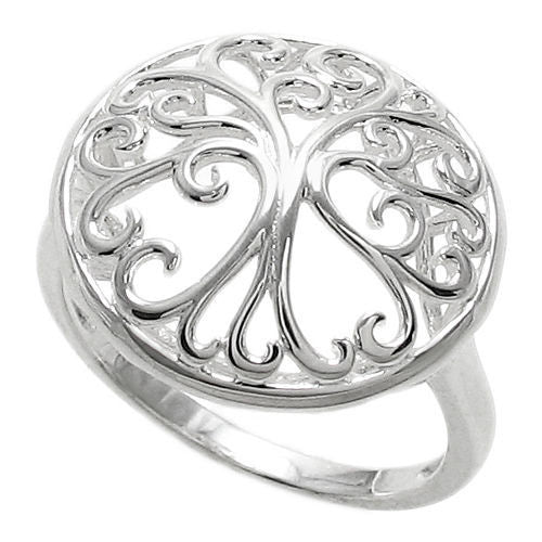 Tree of life beautifully sculpted in intricate curves and lines. Wholesale Sterling Silver Rings. Alternate photo.
