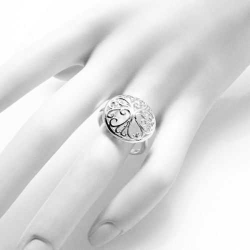 Tree of life beautifully sculpted in intricate curves and lines. Wholesale Sterling Silver Rings. On hand.