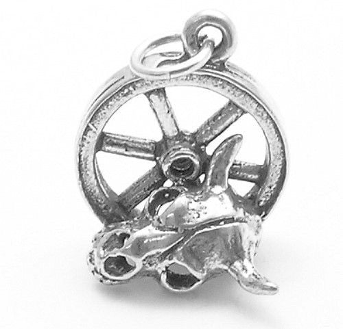 Wagon Wheel and Steer Skull Charm. Sterling Silver