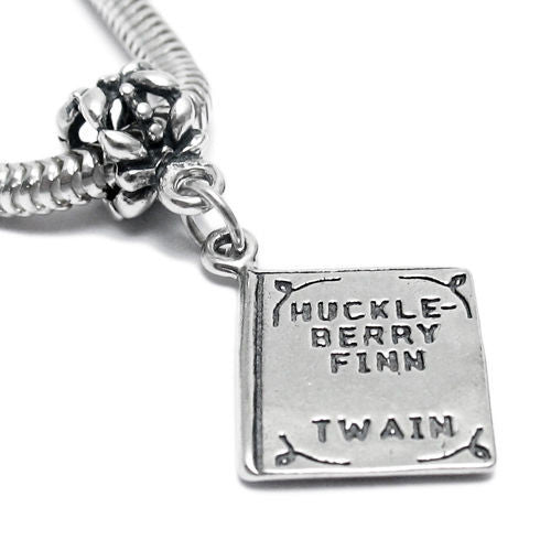 "Huckleberry Finn by Twain" Book Charm. Sterling Silver