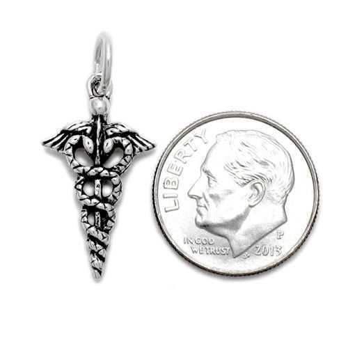 Caduceus Symbol Charm in Sterling Silver