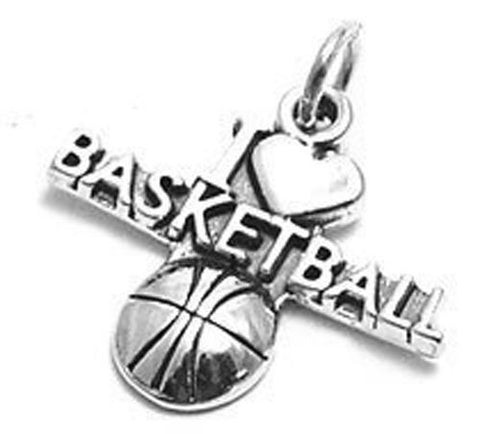 "I Love ❤ Basketball" Charm in Sterling Silver