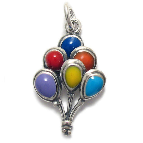 Balloons Charm with Enamel Colored Balloons. Sterling Silver