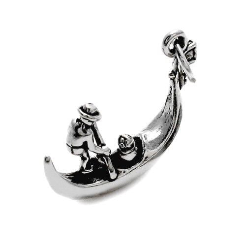 Venetian Gondola with Gondolier Charm in 3D. Sterling Silver