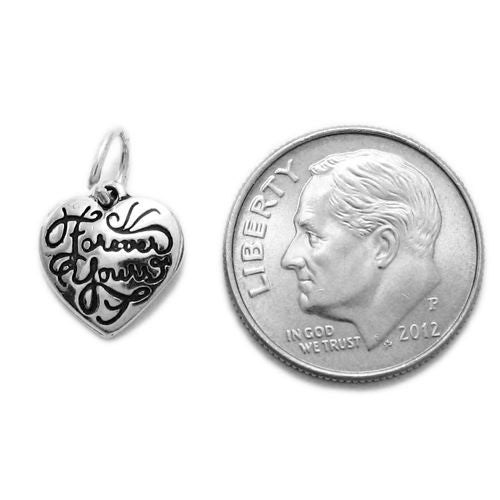"Forever Yours" in Heart Charm. Sterling Silver