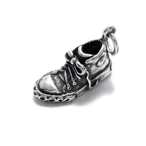 Old Timey Basketball Shoe Charm in 3D. Sterling Silver