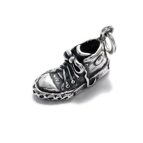 Old Timey Basketball Shoe Charm in 3D. Sterling Silver