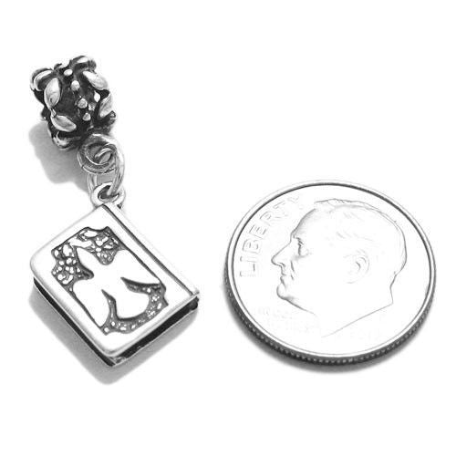 Holy Bible with Peace Dove on Back with Euro Bead Charm in Sterling Silver