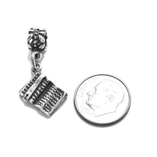 Open Holy Bible with Euro Bead. Charm in Sterling Silver
