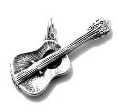 Acoustic Guitar Charm in 3D. Sterling Silver