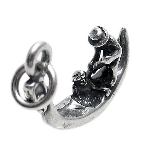 Venetian Gondola with Gondolier Charm in 3D. Sterling Silver