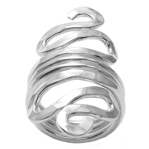 Stunning ring with hammered finish shaped into a squiggly line. Wholesale Sterling Silver Rings. Front view.