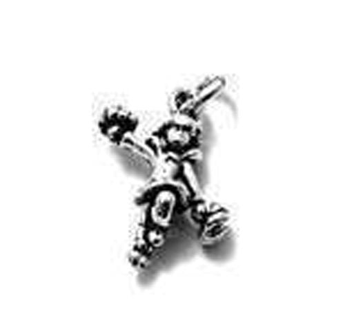 Cheerleader w/ Pom Poms Charm in 3D. Sterling Silver