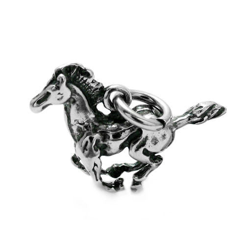 Galloping Stallion Charm in 3D Sterling Silver.