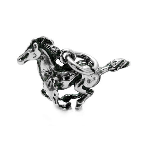 Galloping Stallion Charm in 3D Sterling Silver.