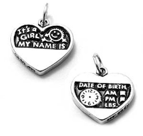 "It's a Girl" in Heart Charm. Sterling Silver