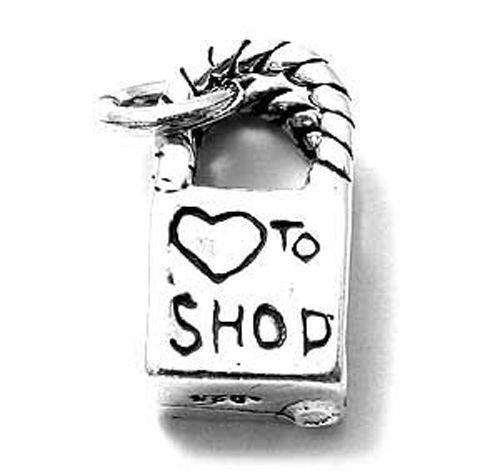 "Love ❤ to Shop" Shopping Bag Charm. Sterling Silver