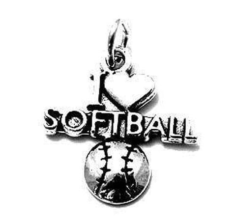 "I Love ❤ Softball" Charm in Sterling Silver