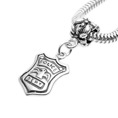 Police Shield Charm with Euro Bead in Sterling Silver