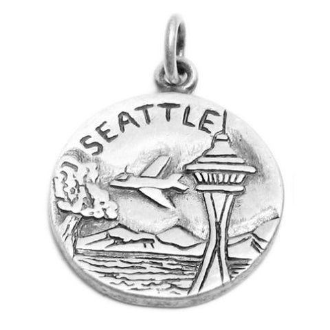 "Seattle" WA "City of Goodwill" 2-Sided Charm in Sterling Silver