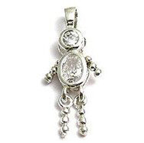 Boy Birthstone Charm with Oval CZ in Sterling Silver.