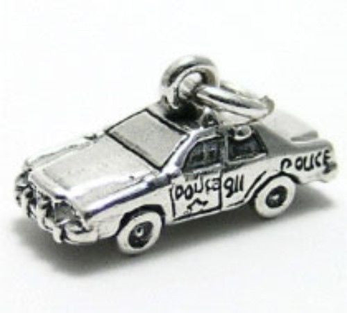 Police Squad Car Charm in 3D. Sterling Silver