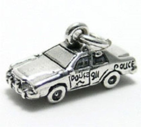 Police Squad Car Charm in 3D. Sterling Silver