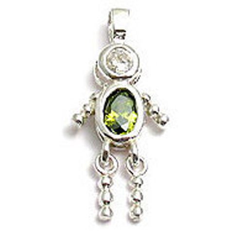 Boy Birthstone Charm with Oval CZ in Sterling Silver.