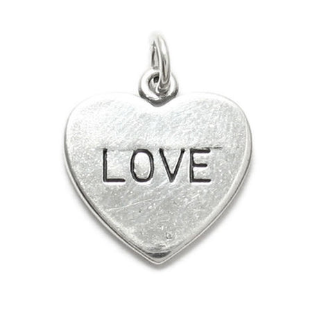 Simple "LOVE" in Plain Heart Charm. Sterling Silver