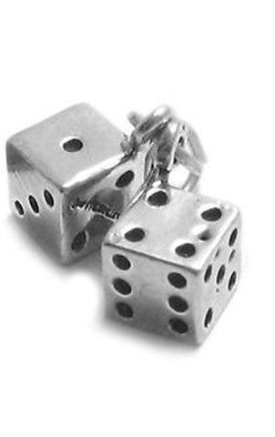 Pair of Hanging Dice Charm in 3D. Sterling Silver