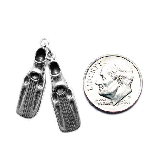 Scuba Fins Charm. Sterling Silver
