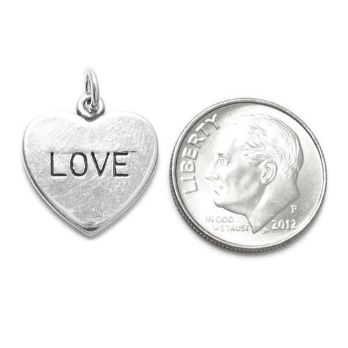 Simple "LOVE" in Plain Heart Charm. Sterling Silver