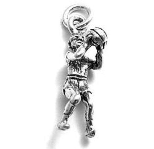 Basketball Player Ready to Shoot Charm in 3D. Sterling Silver