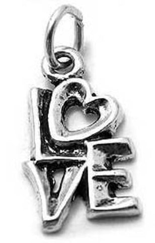 Stacked "Love" Logo with Heart for the "O" Charm. Sterling Silver