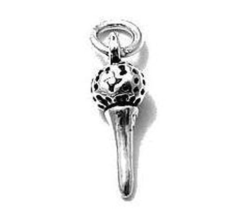 Golf Ball on a Tee Charm in 3D. Sterling Silver