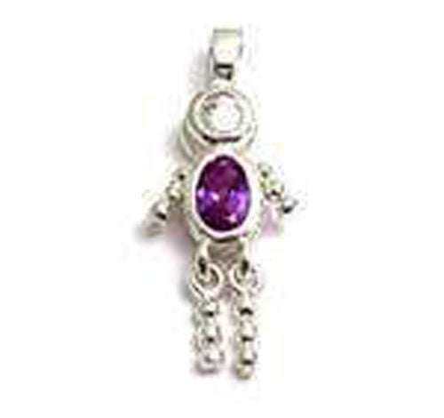 Boy Birthstone Charm with Oval CZ in Sterling Silver.