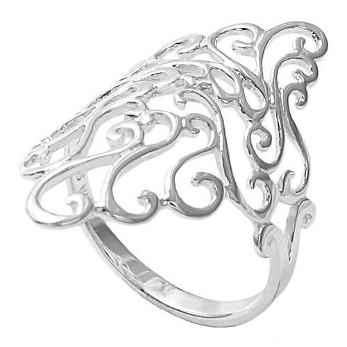 Wonderfully intricate ring adorned in scrolled filigree. Wholesale Sterling Silver Rings. Main Photo.