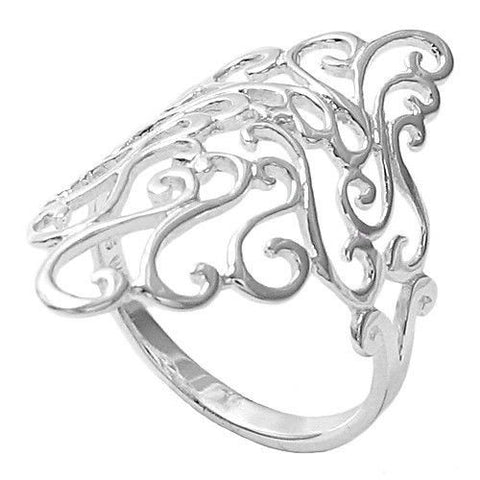 Wonderfully intricate ring adorned in scrolled filigree. Wholesale Sterling Silver Rings. Main Photo.
