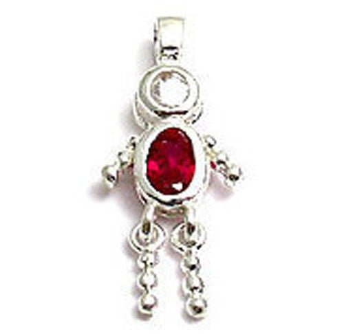 Boy Birthstone Charm with Oval CZ in Sterling Silver.