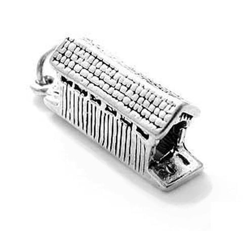 Covered Bridge Charm in 3D. Sterling Silver