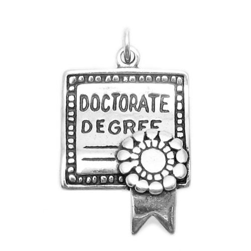 "Doctorate Degree" Charm in 3D. Sterling Silver
