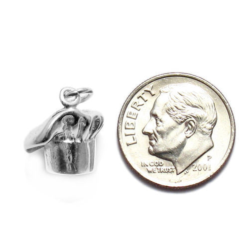 Chef's Hat Charm in 3D. Sterling Silver