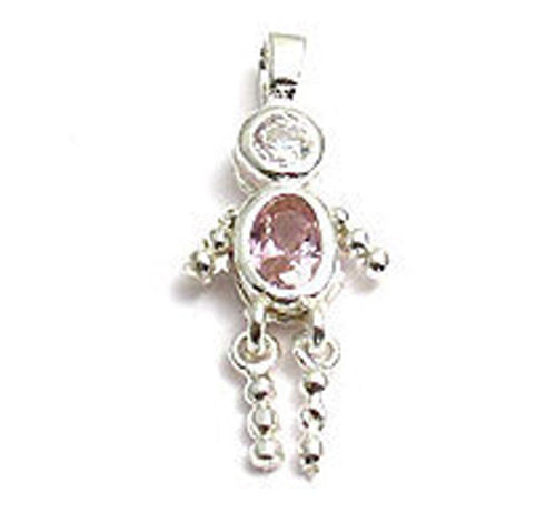 Boy Birthstone Charm with Oval CZ in Sterling Silver.