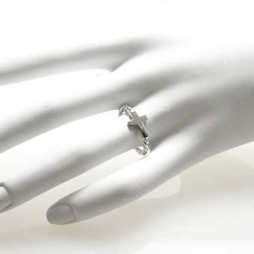 Graphic Clean Angled Cross on Twisted Rope Band. Wholesale Sterling Silver Rings. On hand.